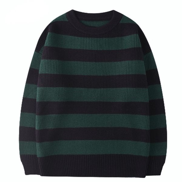 Мужские свитера корейские вязаные мужчины Женщины хараджуку повседневное валотное валочное пуловер Тейт Лэнгдон и тот же стиль зеленые полосатые топы осень 220830