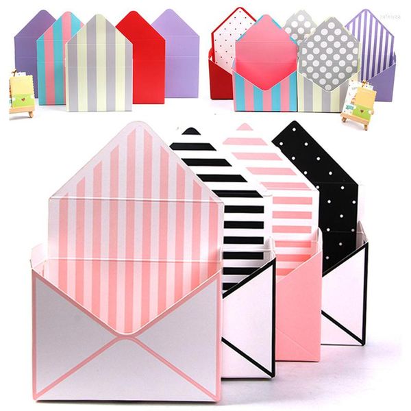 Principal de presente 1pcs Romantic Envelope Shape Stripe Design Flower Bouquet Paper Box Packing Caixa Florist Wedding Desktop
