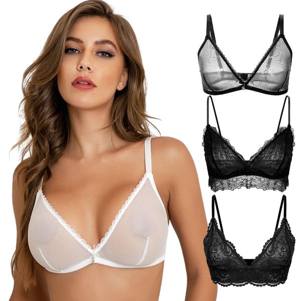 Reggiseni da donna Top sexy trasparenti in pizzo con rete intima senza fili trasparenti trasparenti solidi morbidi trasparenti per 220902