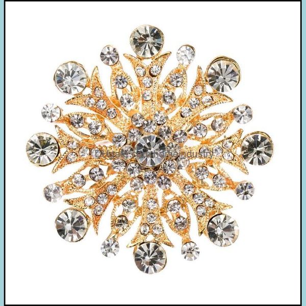 Parti Fav Fl Crystal Snowflake Brooch Parti Rhinestone Çiçek Aplike DIY El Sanatları Düğün Dekoru Saç Aksesuarları Takı Maki Dhjsz