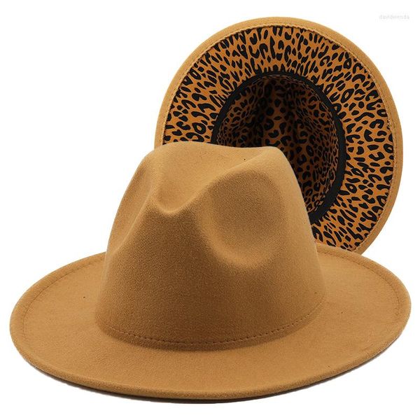 Berretti Cappello Fedora di lusso vintage colorato Interno stampa leopardata Jazz Primavera Panama Feltro adatto per uomo Fascinator Lady Elegante