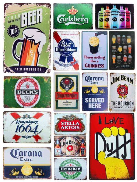 Pittura su metallo Vintage Birra Whisky Targhe in metallo Targa Bar Poster Decorazione della parete di casa Man Cave Pub Tavern Piatti decorativi T220829