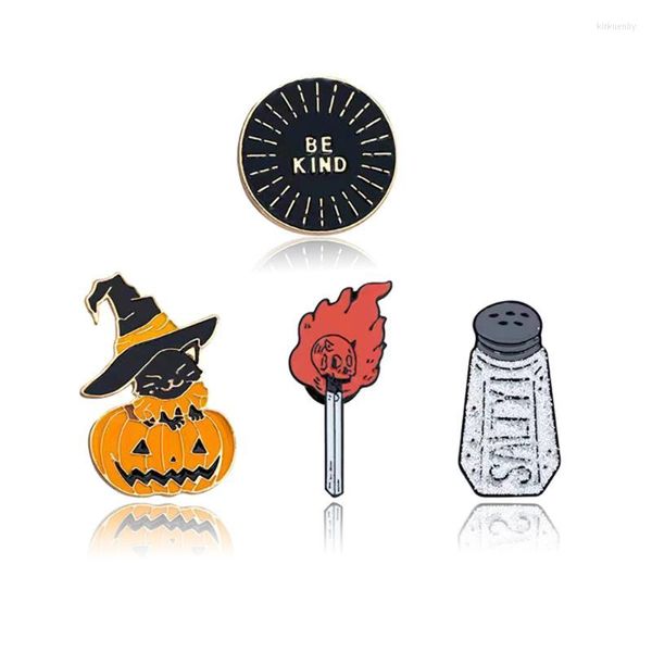 Spille Spilla di Halloween Accessori per feste Zucca punk Partita Bottiglia di sale Distintivi spilla smaltata rotonda nera