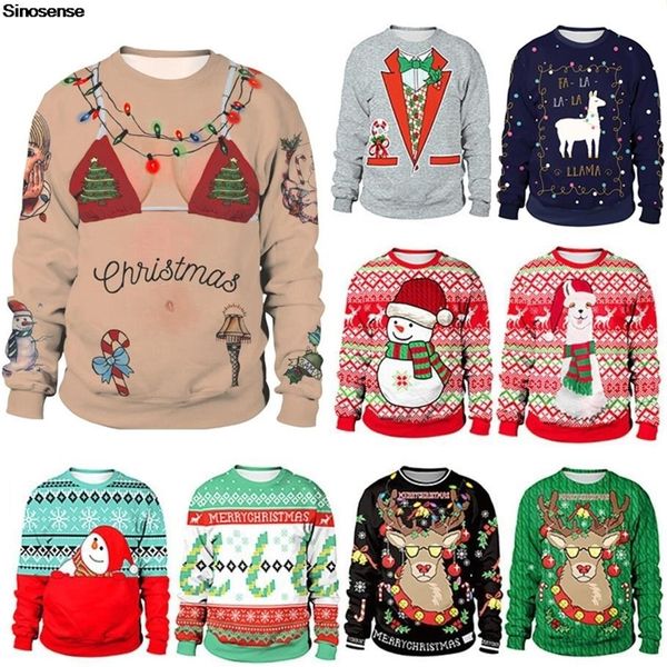 Мужские свитеры мужчины женщины Уродливое Рождественское свитер Смешное праздничное вечеринка. Пуловая экипаж Шея Шайла Пара Рождественские перемычки 220830