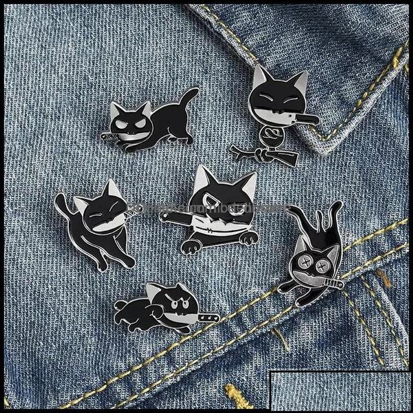 Pimler broşlar pinsbrooches mücevher kara kedi bıçak punk tarzı emaye broşlar kadınlar için pim kız moda aksesuarları metal vintage b oty5y