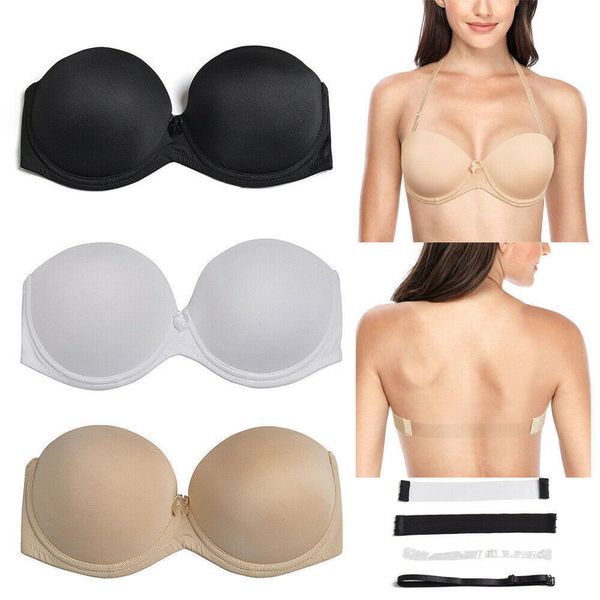 Reggiseni Vgplay Bianco senza spalline Push Up Antiscivolo Lingerie Cinturino trasparente Cinturino da donna Taglie forti per seno grande 32 44 C D E F 220902