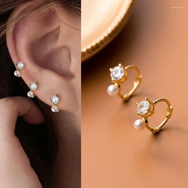 Orecchini a cerchio Moda a quattro punte Zircone Perla Anello orecchio Graffetta Osso Fibbia Cute Trend Women Girl Party Jewelry Pendientes all'ingrosso