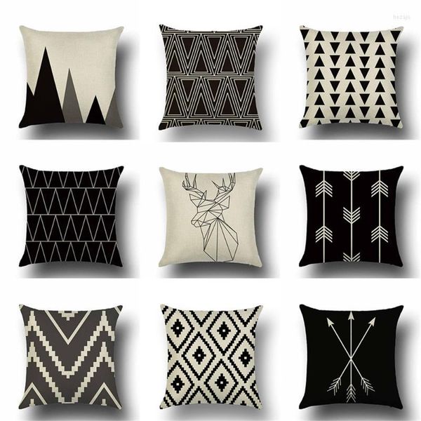 Travesseiro 1pc Black and White Wave Stripe Geométrico Phops Caso de Caso Lombar Geometria Casada Cusho para Sofá Decoração de Casa