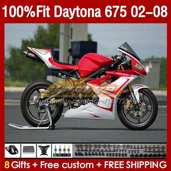 Обтекание плесени для инъекции для Daytona 675 675R 02 03 04 05 06 07 08 Bodys 148NO.34 Daytona675 Daytona 675 R 2002 2003 2004 2005 2006 2007 2008 OEM Fairing Kit Red Glossy