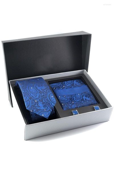 Papillon da uomo 3 pezzi Set Sax Cravatta blu Cravatta in cotone tessuto di seta Abito da sposa Festa di compleanno Regalo Accessorio Gemello