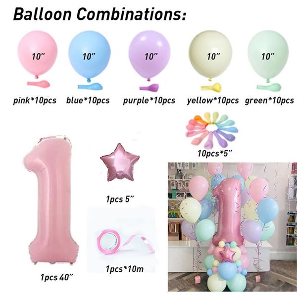 Decorações de Natal 63pcs Macaroon LaTex Balloons Ballons Candy Pink Ballons Conjunto 1 2 3 4 5 6 7 8 9 Aniversário Kids Kids Charf -Girl Unicorn L220829