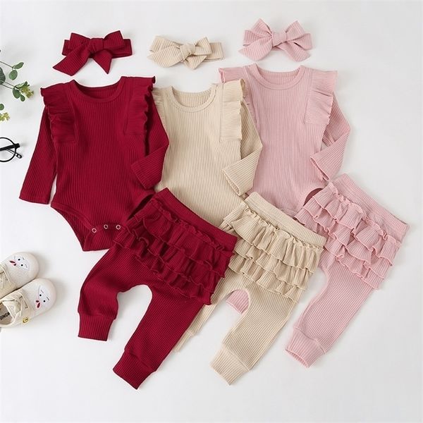 Completi di abbigliamento 024M nati neonati neonate volant maglietta pagliaccetto top leggings pantaloni abiti vestiti set manica lunga autunno inverno abbigliamento 220830