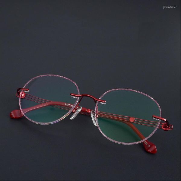 Montature per occhiali da sole Blu-ray Vite invisibile per occhiali rotondi senza montatura con diamanti Occhiali da vista vintage Occhiali da vista