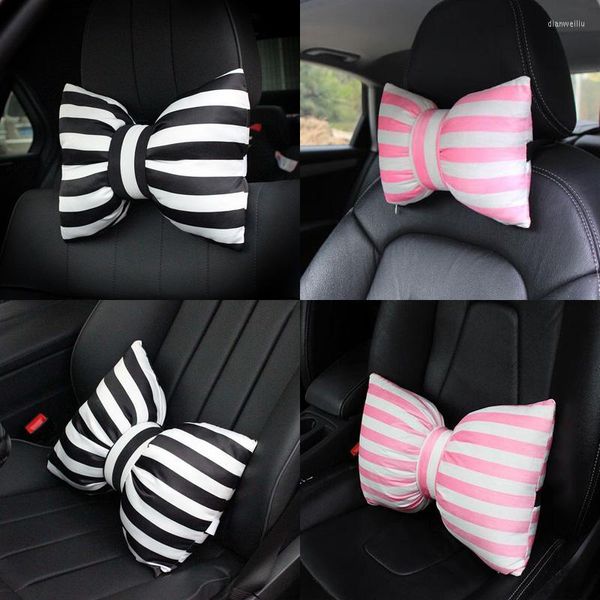 Cuscini di seduta Simpatico fiocco a righe Bowknot Cuscino per il collo dell'auto Poggiatesta Cuscino per la testa di sicurezza automatico creativo Supporto lombare per le donne Ragazze