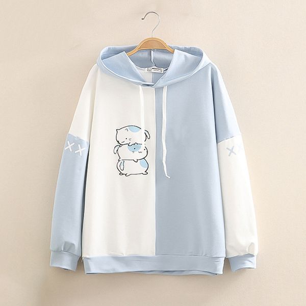 Kadınların Hoodies Sweatshirts Moda Kış Karikatür Patchwork Sweatshirt Harajuku Sıcak Kazak Drawstring Kore tarzı anime Hoodie Top 220829