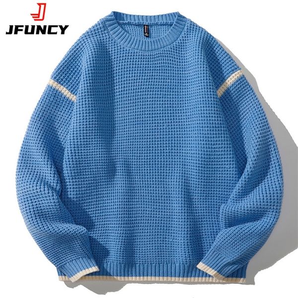 Мужские свитера jfunccy модный мужский вязаный свитер осень зимний мужчина черный пуловер Негабаритный экипаж.