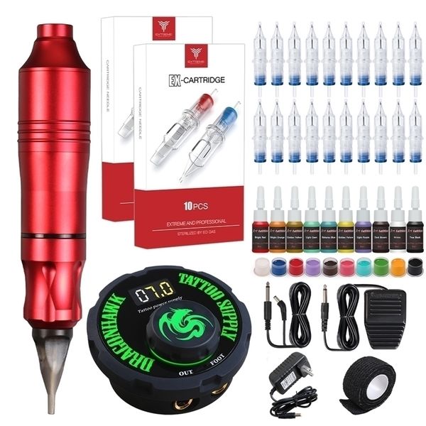 Tattoo Machine Rotary Pen Style Set Kit LCD Power Pedal Supply Consegna gratuita Assortimento di trucco permanente 220829