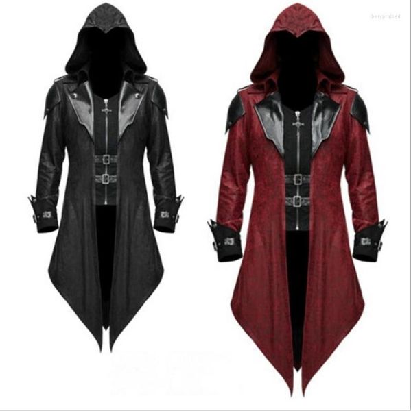 Felpe con cappuccio da uomo Trench coat Matrix gotico da uomo Giacche in pelle Steampunk Cape Halloween