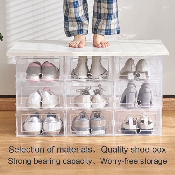 Kleidung Lagerung 6 stücke Schuh Organizador Box Transparente Kunststoff Schublade Für Home Rack Schrank Staubdicht Stapelbar Zubehör