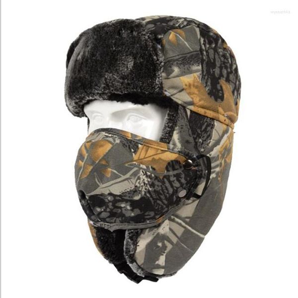 Boinas lei feng tap para homens mulheres caça a caça chapéu de camuflagem bionic camuflagem de camuflagem ao ar livre térmico quente e ouvido à prova de vento