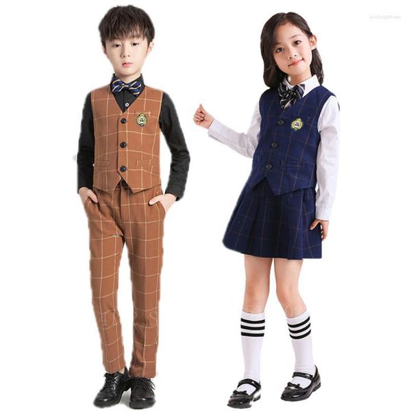 Kleidung Sets Kinder Koreanische Japanische Schuluniform Für Jungen Kinder Hemd Hosen Weste Weste Krawatte Kleidung Set Röcke Mädchen student Anzug