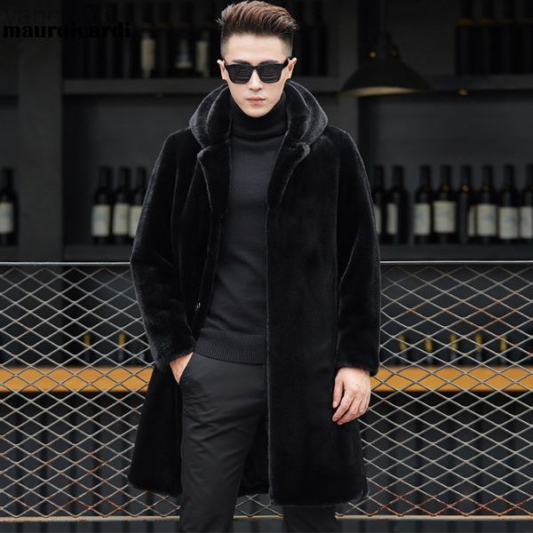 Pelliccia da uomo Mauroicardi Inverno Nero Caldo Cappotto morbido da uomo con cappuccio Manica lunga Lusso Plus Size Designer Giacca soffice 2021 4XL 5XL L220830