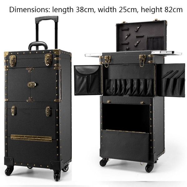 Valigie Astuccio cosmetico Rolling Luxury Bagagli Stilista Retro Beauty Tattoo Trolley pieghevole Borsa per trucco valigia di grande capacità