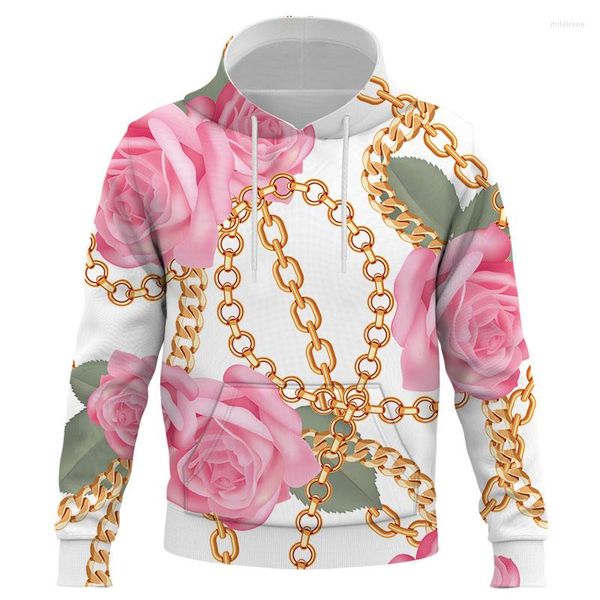 Com capuz masculino 3D Luxury Gold Chain Print Men Women Harajuku Hoodie Model Fashion Hip Hop Meninas Vintage Sweweweweathirts