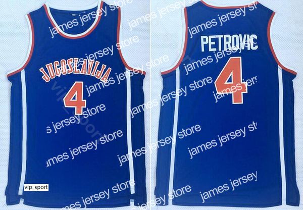 Баскетбол в колледже носит Drazen Petrovic Jersey 4 Men College Basketball Jugoslavija Jersey Продажа Университетская команда Blue Blue для спортивных фанатов отличное качество