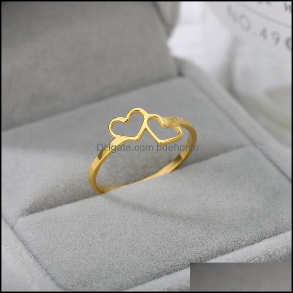 Обручальные кольца обручальные кольца двойное сердце для женщин мужчины Золотая нержавеющая сталь регулируем