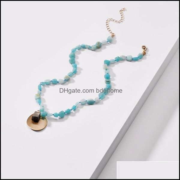 Catene Summer Fancy Power Natural Stone Bead Strand Collana corta e robusta Collane con ciondolo a disco color oro Catene 3506 Q2 Drop Deliv Dh7Lu