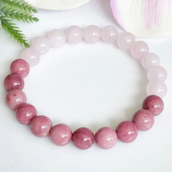 Mg1554 fita genu￭na aaa rhodonite rosa quartzo cristal pulseira de amor cristais de cura rosa pulseira de pedra preciosa para mulheres