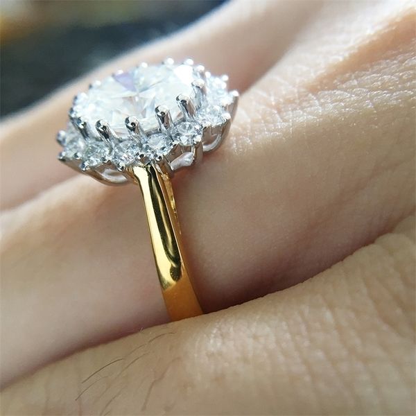 Anéis de casamento de anel solitário 253ctw 97mm oval oval de corte de corte de halo anel de halo Teste generoso Positivo Positivo 14K Amarelo em ouro branco 220829