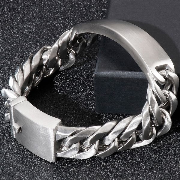 Armreif, massives, gravierbares ID-Armband für Männer, 18 mm, gebürsteter, mattierter Edelstahl, Herren-Handkettenarmbänder, Schmuck, Mannen-Armband 220831