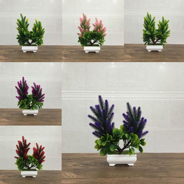 Dekorative Blumen Ornamente Simulationshunde Heck Gras Bonsai Künstliche Plastikgrünpflanzen kleine Topf für Home Office Garten