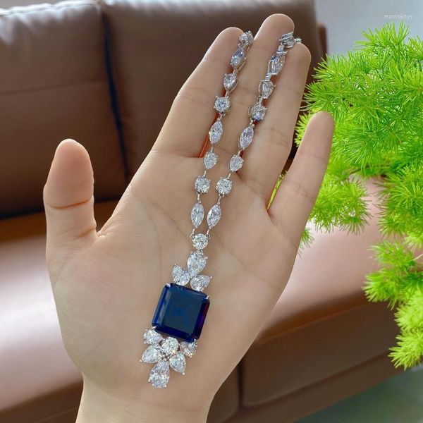Collane con ciondolo Fascino Enorme diamante zaffiro da 18 ct 100% vero argento tibetano Collana con pendenti per matrimoni per le donne Gioielli da sposa