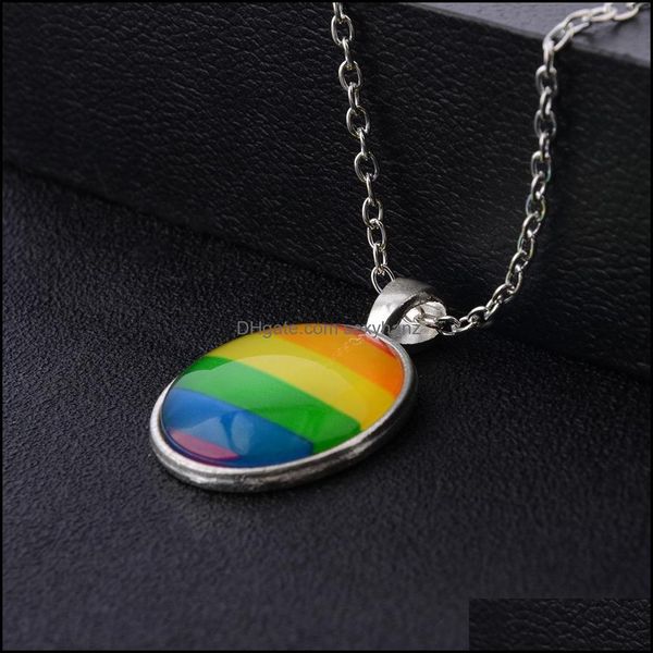 Collane con ciondolo Uomo Donna Gay Pride Collana girocollo Bandiera arcobaleno Lesbiche Lgbt Love Is Glass Pendenti Collane Jewe unico Sexyhanz Dh0Jr