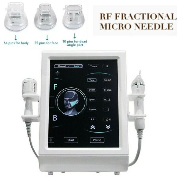 Máquina de beleza fracionária de microagulha RF com tela sensível ao toque com martelo de gelo, removedor de cicatrizes, tratamento de acne, dispositivo de remoção de rugas, 2 alças, dispositivo de microagulha