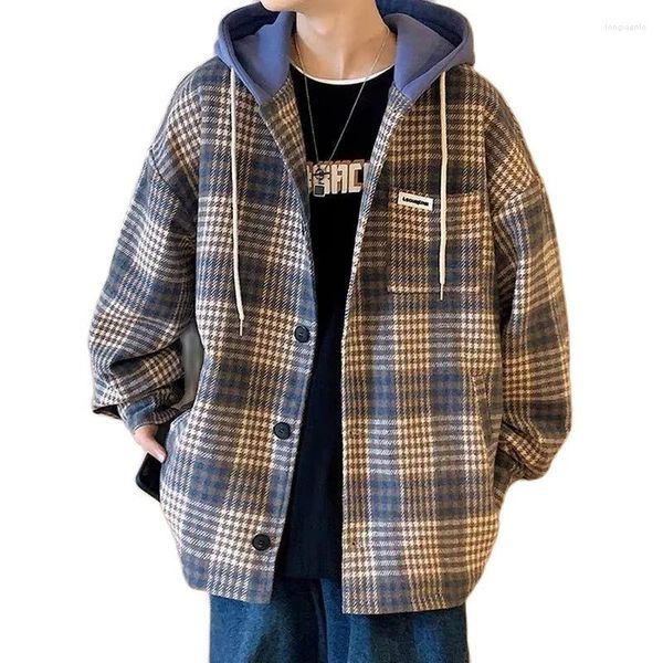 Herrenjacken Plaid Kapuzenjacke Herren Ins202 Herbst Winter Hong Kong Stil Lose Lässige Allgleiches Trend Strickjacke Pullover Pendeln