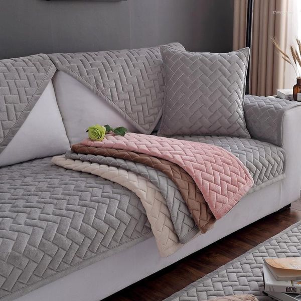 Coperture sedia da 1 pezzi divano grigio per salotto cuscino a peluche corto cuscino non slittamento angolare di decorazione sedile asciugamano angolare