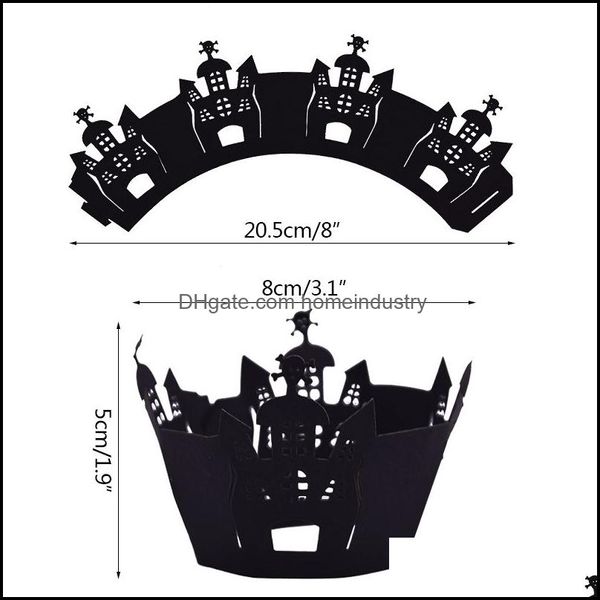 Andere festliche Partyzubehör 12 Stück Halloween Cupcake Wrapper Backbecher Aushöhlung Papierkuchen Hexe Spinnennetz Schloss Dekoration 2208 Dhxld