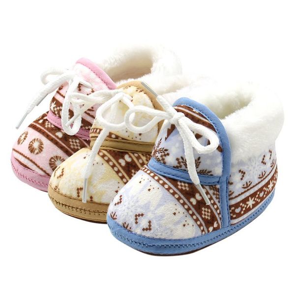 Meninos infantis meninas botas macias mola quente bebê sapatos de impressão retro algodão acolchoado 6-12m 3 pares de cores por atacado