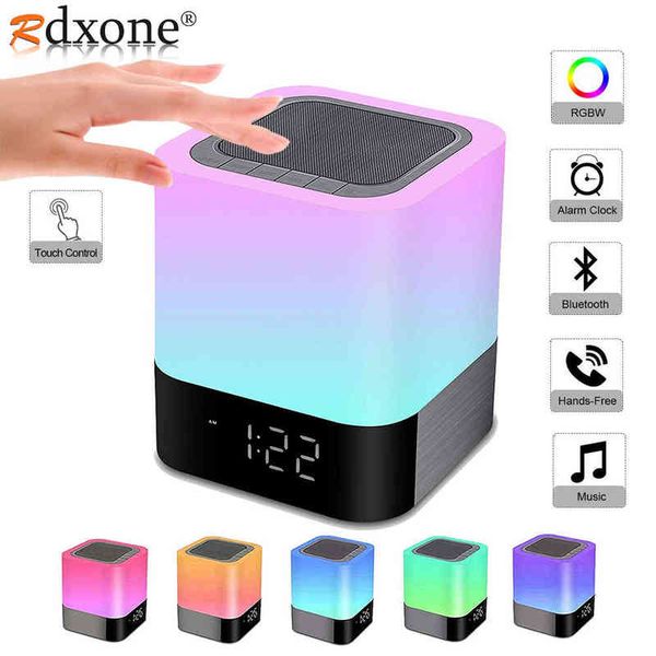 Alto-falantes portáteis Lâmpada sem fio Bluetooth com LED Touch Night Light Clock Mp3 RGB Luzes noturnas Multi-Color All em 1 T220831