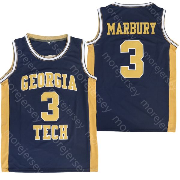 NCAA College Georgia Tech Jackets Yellow Justi￧a de basquete Stephon Marbury Size S-3xl All Stitched Borderys Marinha