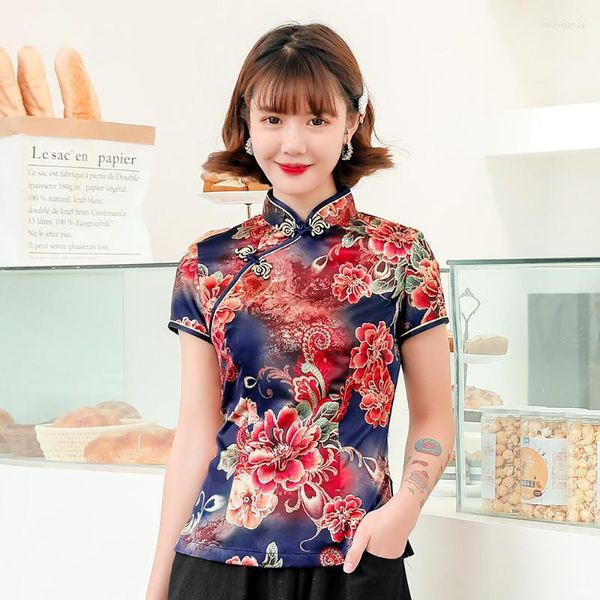 Blousies femininas camisas femininas slim chineses tradicionais tops grandes tamanho 5xl Lady Blouse Buttons vintage Camisa de verão curto