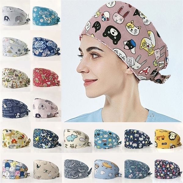 Beanie/Kafatası Kapakları Solitaire Yüzük Beanieskull Caps Sevimli Karikatür Baskı Hemşire Kadın Hastane Cerrah Diş Hekimi Güzellik Salon Şef Nefes Beklenebilir Scrub