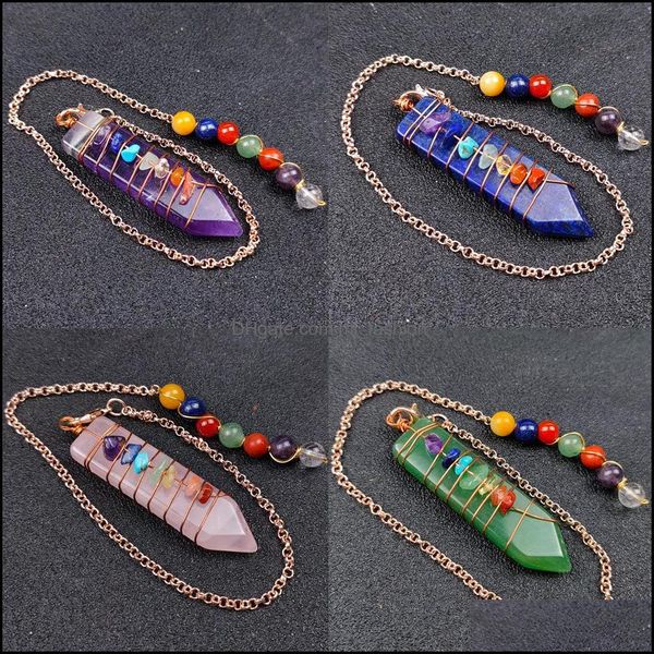 Colares pendentes Arrowhead chakra reiki cura pêndums stones naturais pingente pingente amet cristal meditação hexagonal pendum dhseller2010 dhhqu