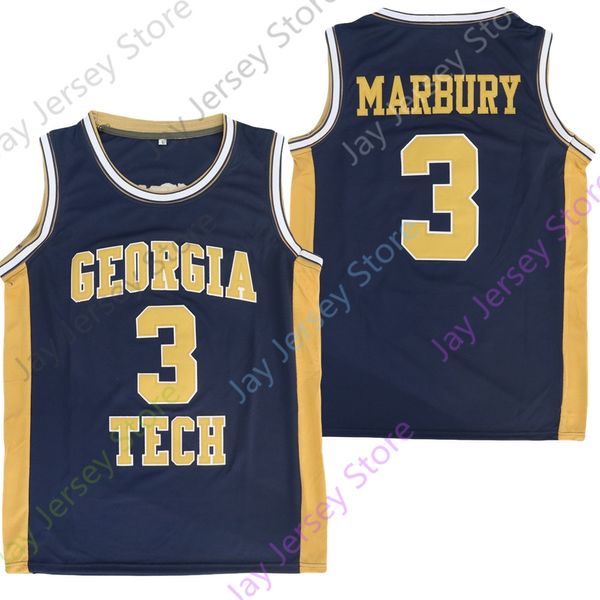 Georgia Tech Giacche gialle Maglia da basket NCAA College Stephon Marbury Taglia S-3XL Tutte cucite Youth Men Navy