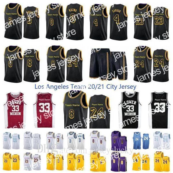 Maglie da basket di alta qualità Los City Angeles Lower Merion 33 giocatore Anthony 3 Davis 23 Giocatore 14 Gassol 4 Caruso 0 Kuzma Black Mamba Maglia da basket giovanile