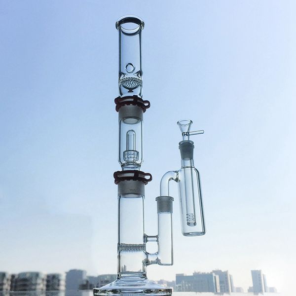 Big Build Glasbong 19-Zoll-Wasserpfeifen Beecomb Disc Perc Ice Pinch Oil Dab Rigs 3-Kammer-Hochwasserpfeifen Pyrexglas-Rauchpfeife mit diffusem Downstem 18-mm-Kopf